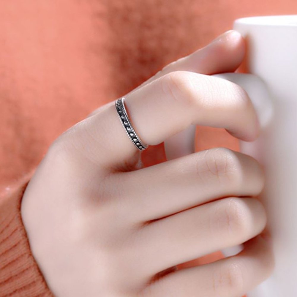 Minimalist 925 Sterling Silver Bead Ring Dainty Thin Stackable Everyday - Picture 3 of 6
